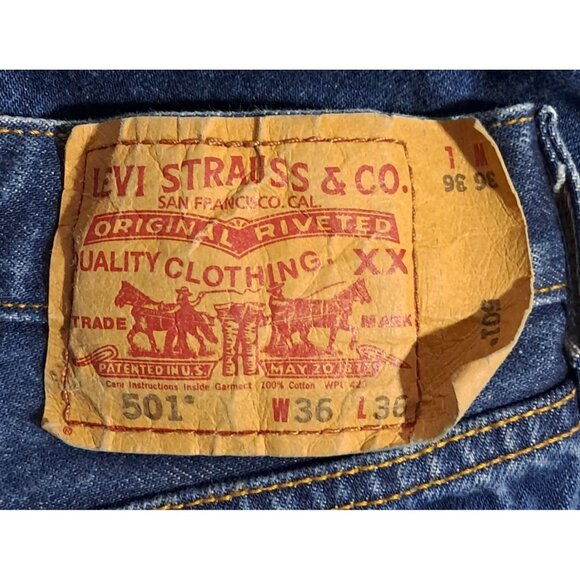 Levis 501 Jeans Mens 36x36 (33x32) Dark Button Fly Original Vintage 2000s - Picture 5 of 11
